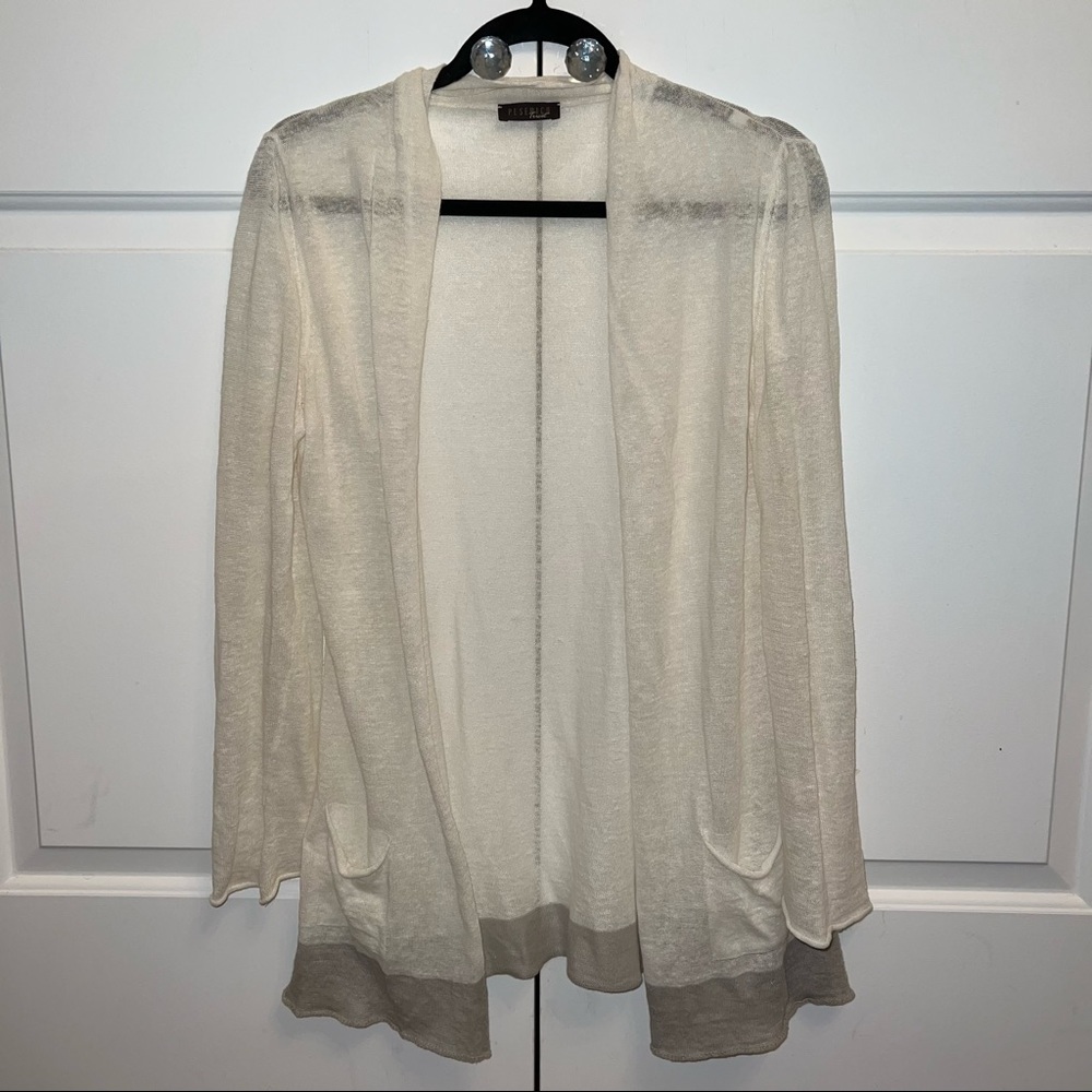 Peserico Knit White Cardigan w/ Tan Hem